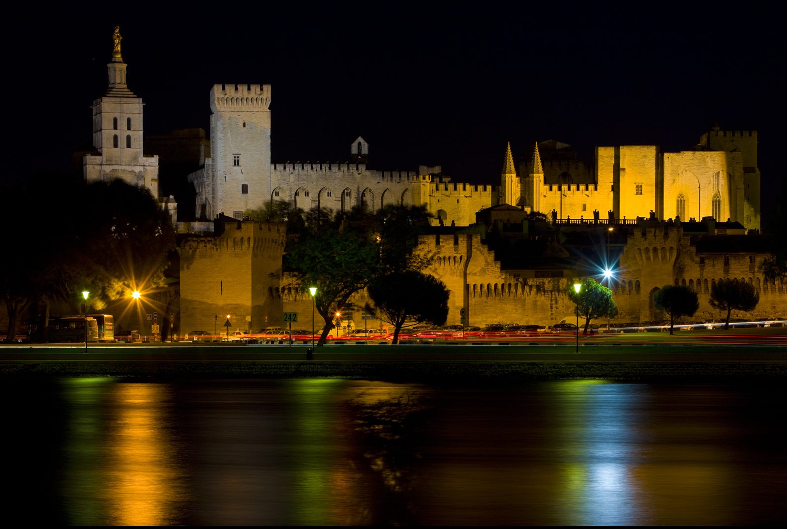 Avignon above the Rhône at night